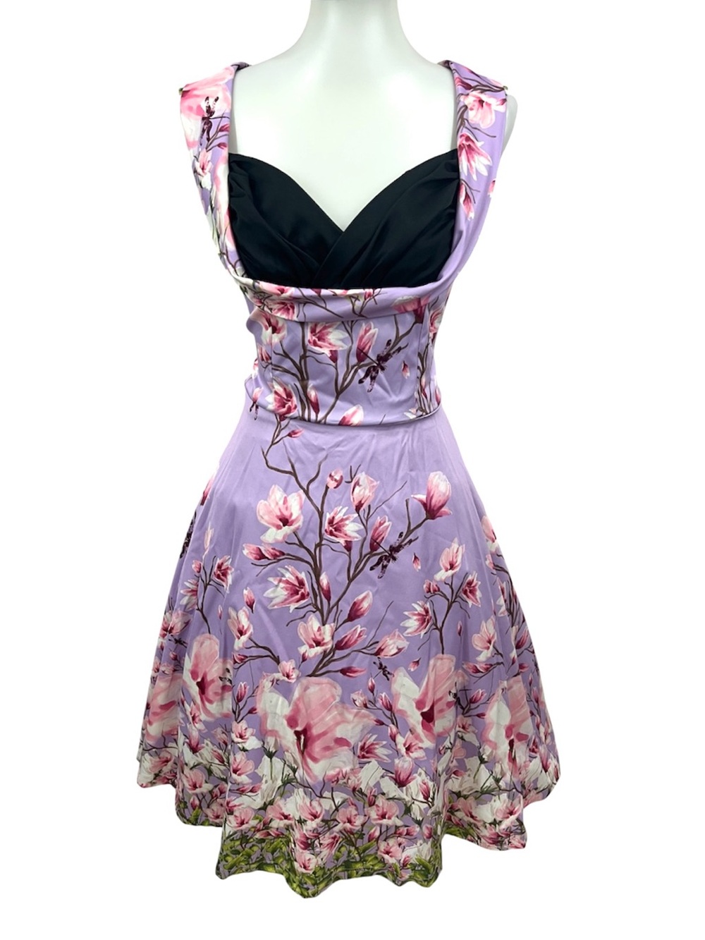 Lindy Bop Anthropologie Retro 50s Lavender Floral Blossom Dragonfly Swing Dress